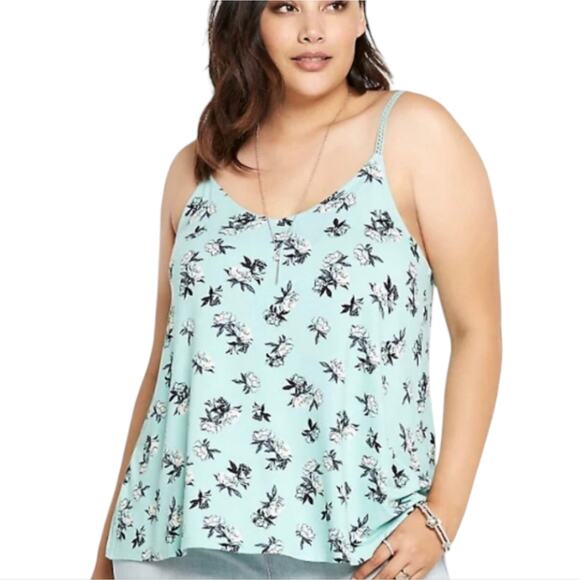 Torrid Mint Green Floral Super Soft Rose Crochet Strap Tank Top Plus Size 1X - Picture 1 of 10